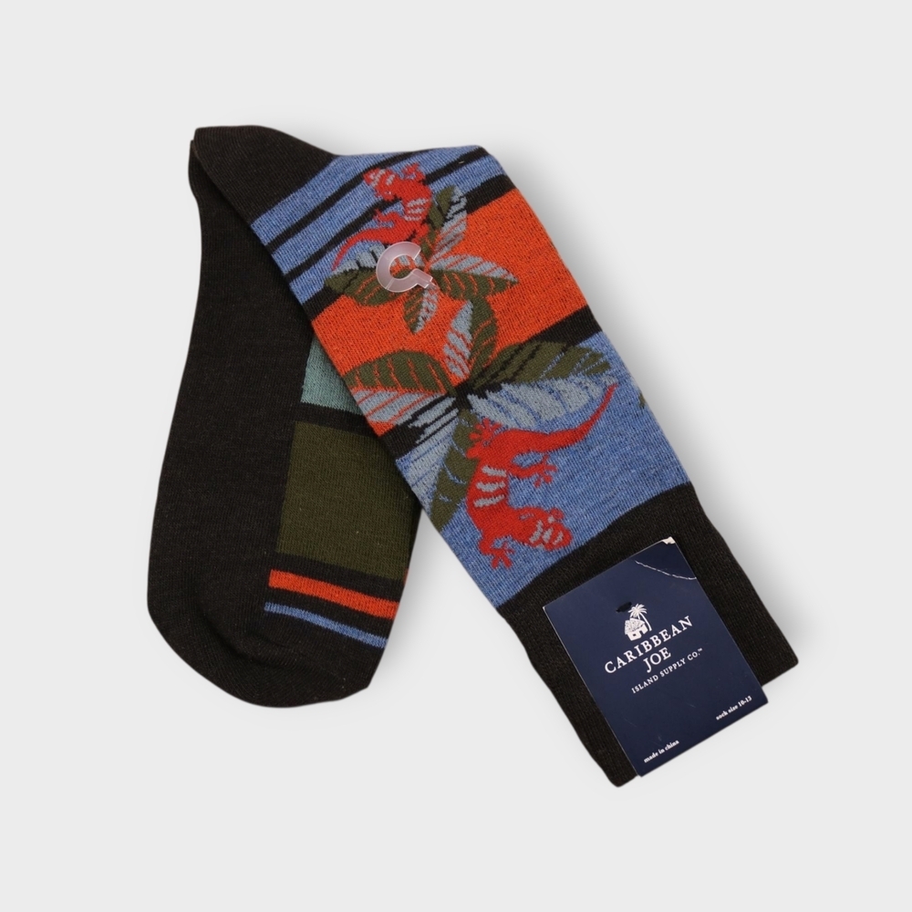 Caribbean Joe Gecko Orange Tropical Polyester Blend One-Pair Socks size 10-13